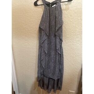 H By Halston Maxi Sleeveless Dress Black White Sz 12 High-Low Ruffled Pattern